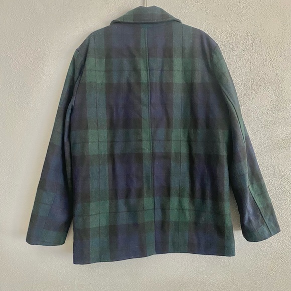 Gap Men’s Peacoat Size Large Tartan Plaid Wool Blend Navy Blue Green Vintage - Picture 7 of 9